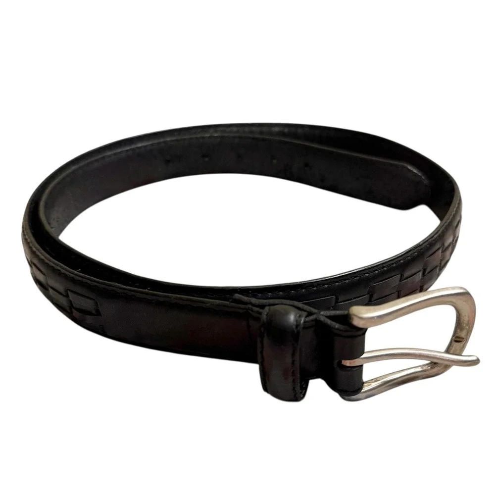 Mens Oil Cow Hide Black Leather Dress Belt Laced‎ Size 40 Silver Buckle Classic